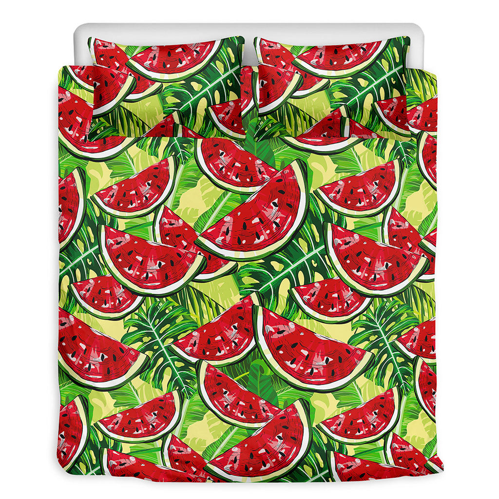 Tropical Leaves Watermelon Pattern Print Duvet Cover Bedding Set