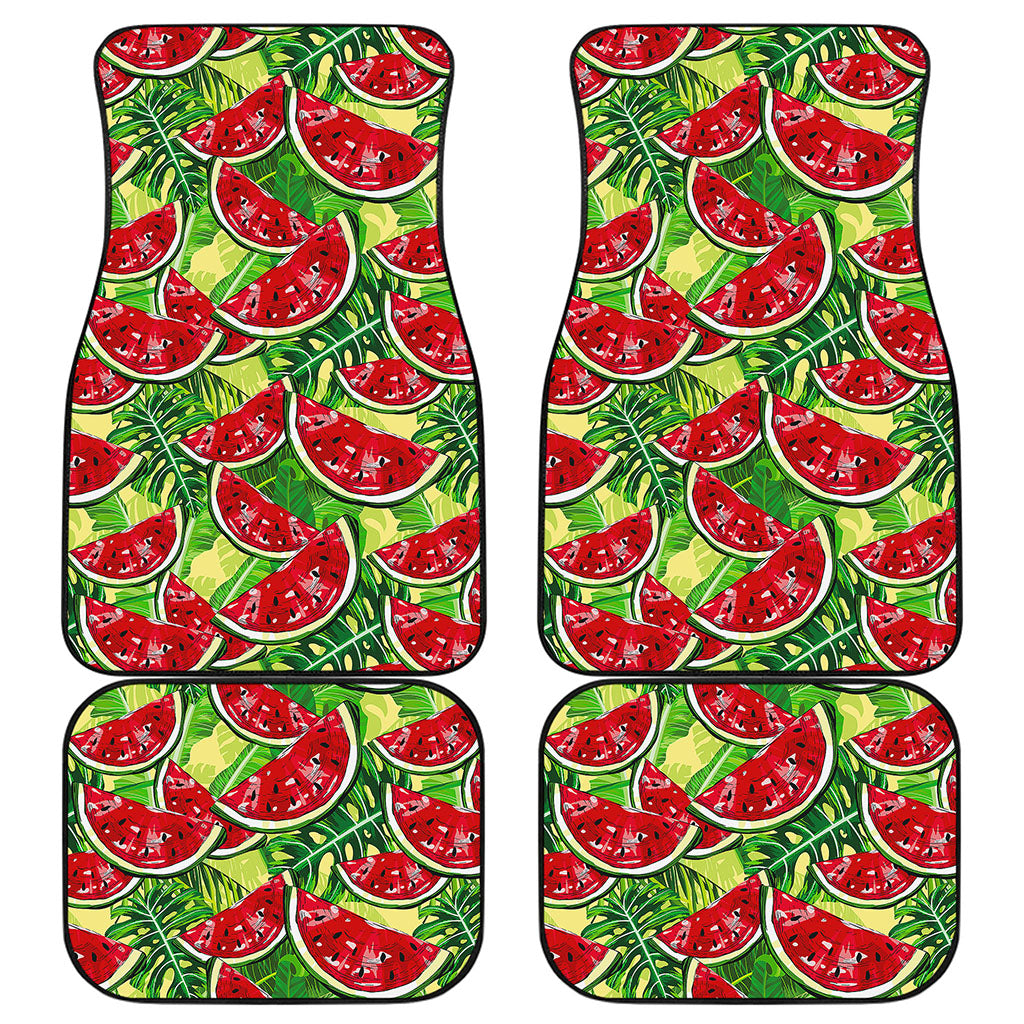 Tropical Leaves Watermelon Pattern Print Front and Back Car Floor Mats