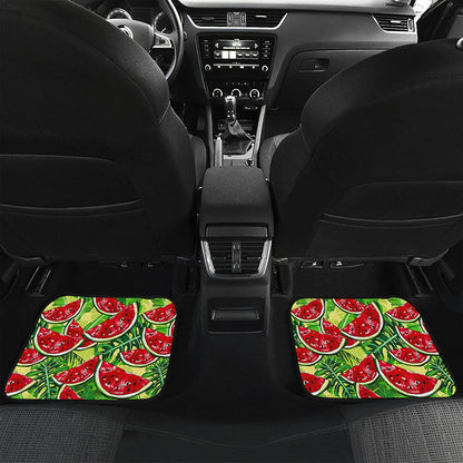 Tropical Leaves Watermelon Pattern Print Front and Back Car Floor Mats