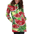 Tropical Leaves Watermelon Pattern Print Pullover Hoodie Dress