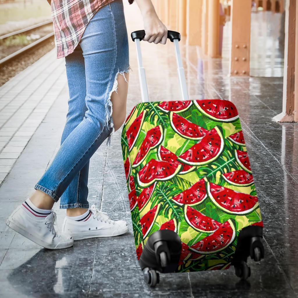 Tropical Leaves Watermelon Pattern Print Luggage Cover GearFrost