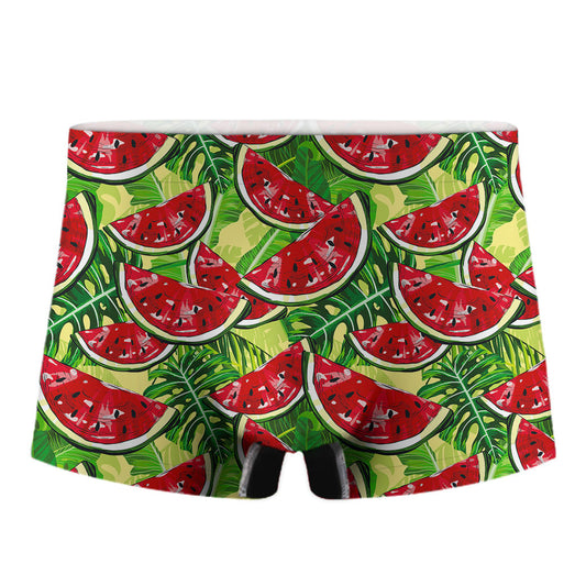 Tropical Leaves Watermelon Pattern Print Men's Boxer Briefs