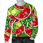 Tropical Leaves Watermelon Pattern Print Men's Crewneck Sweatshirt GearFrost