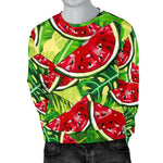 Tropical Leaves Watermelon Pattern Print Men's Crewneck Sweatshirt GearFrost
