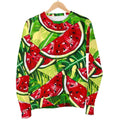 Tropical Leaves Watermelon Pattern Print Men's Crewneck Sweatshirt