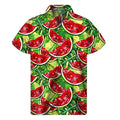 Tropical Leaves Watermelon Pattern Print Men's Short Sleeve Shirt