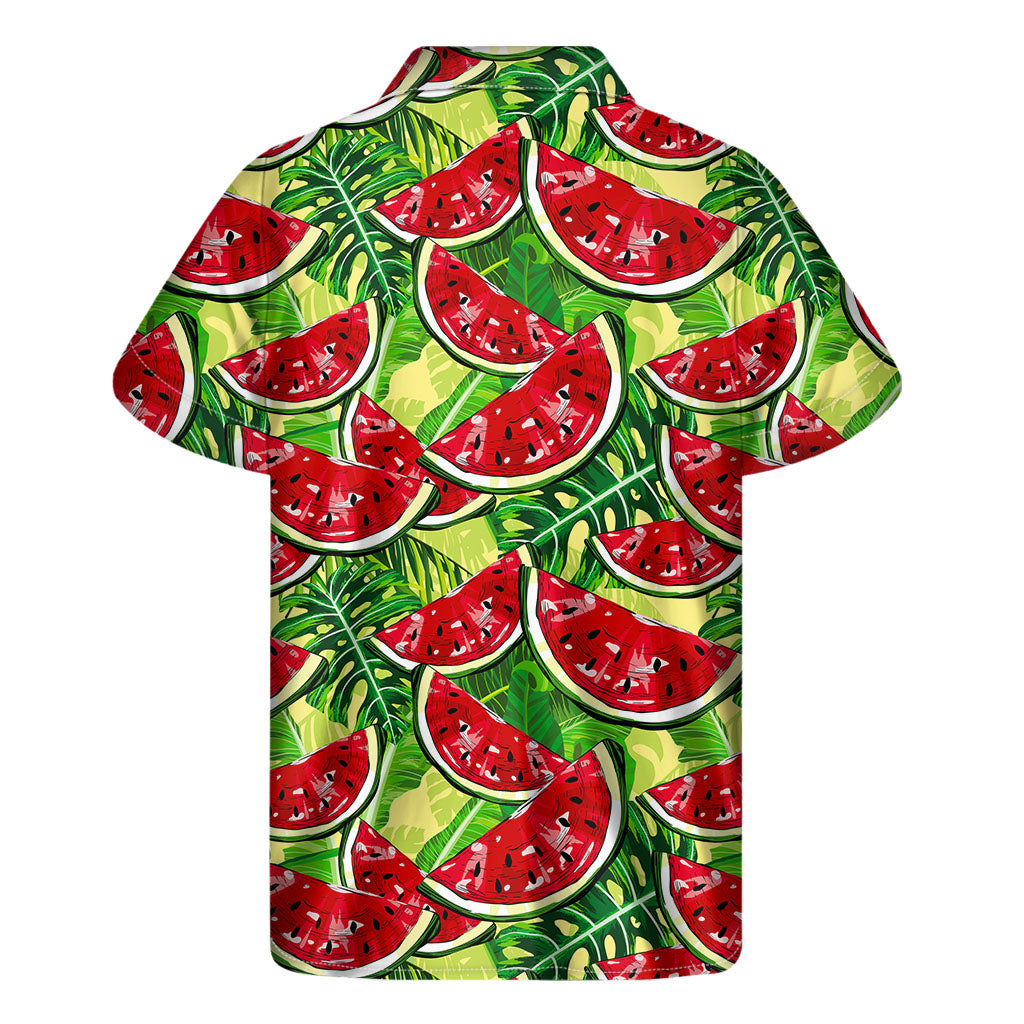 Tropical Leaves Watermelon Pattern Print Men's Short Sleeve Shirt