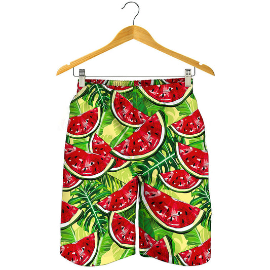 Tropical Leaves Watermelon Pattern Print Men's Shorts