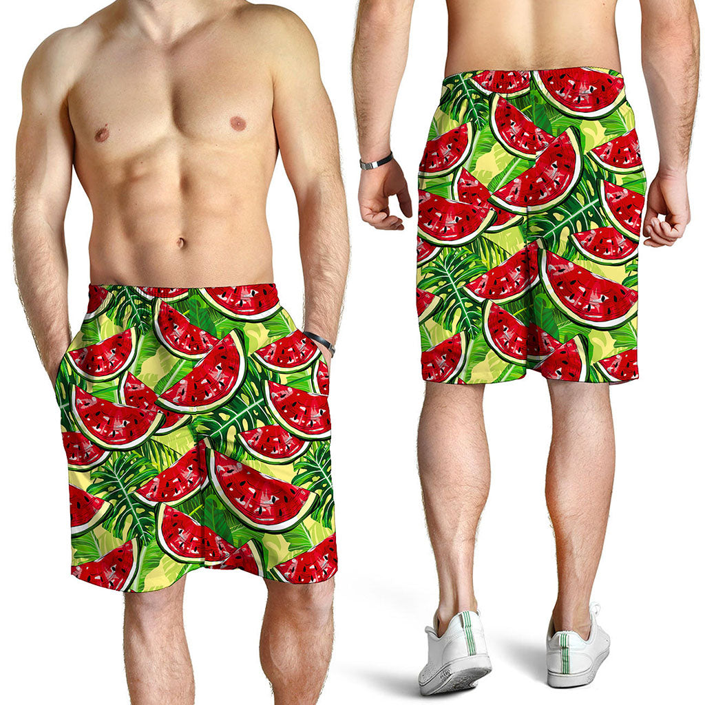 Tropical Leaves Watermelon Pattern Print Men's Shorts