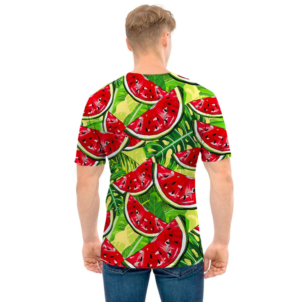 Tropical Leaves Watermelon Pattern Print Men's T-Shirt