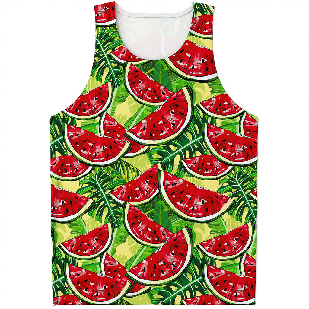 Tropical Leaves Watermelon Pattern Print Men's Tank Top