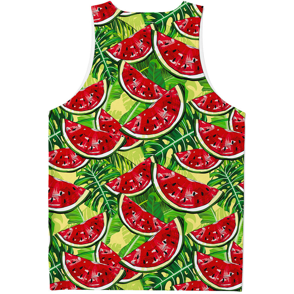 Tropical Leaves Watermelon Pattern Print Men's Tank Top