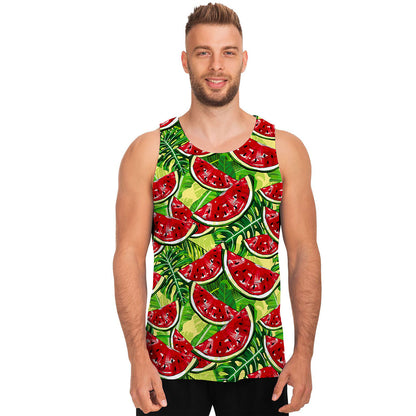 Tropical Leaves Watermelon Pattern Print Men's Tank Top