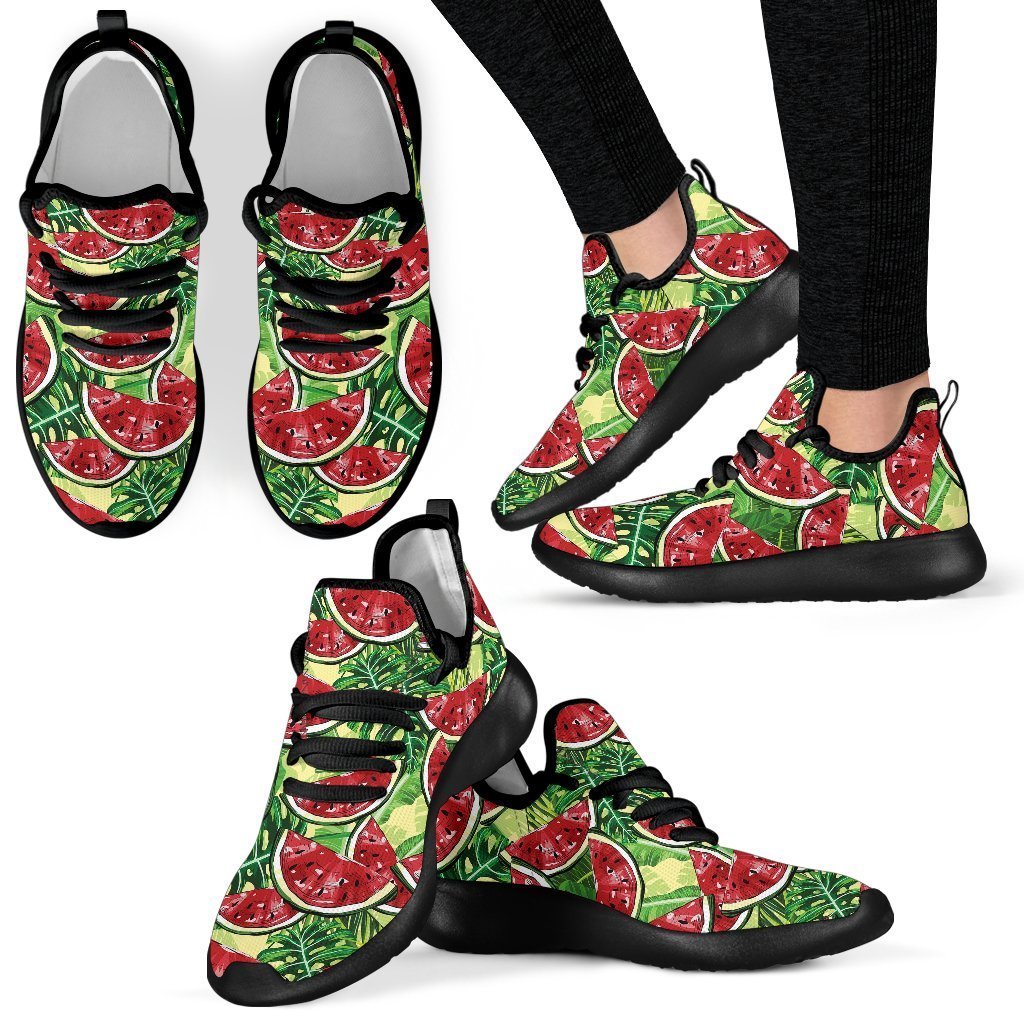 Tropical Leaves Watermelon Pattern Print Mesh Knit Shoes GearFrost