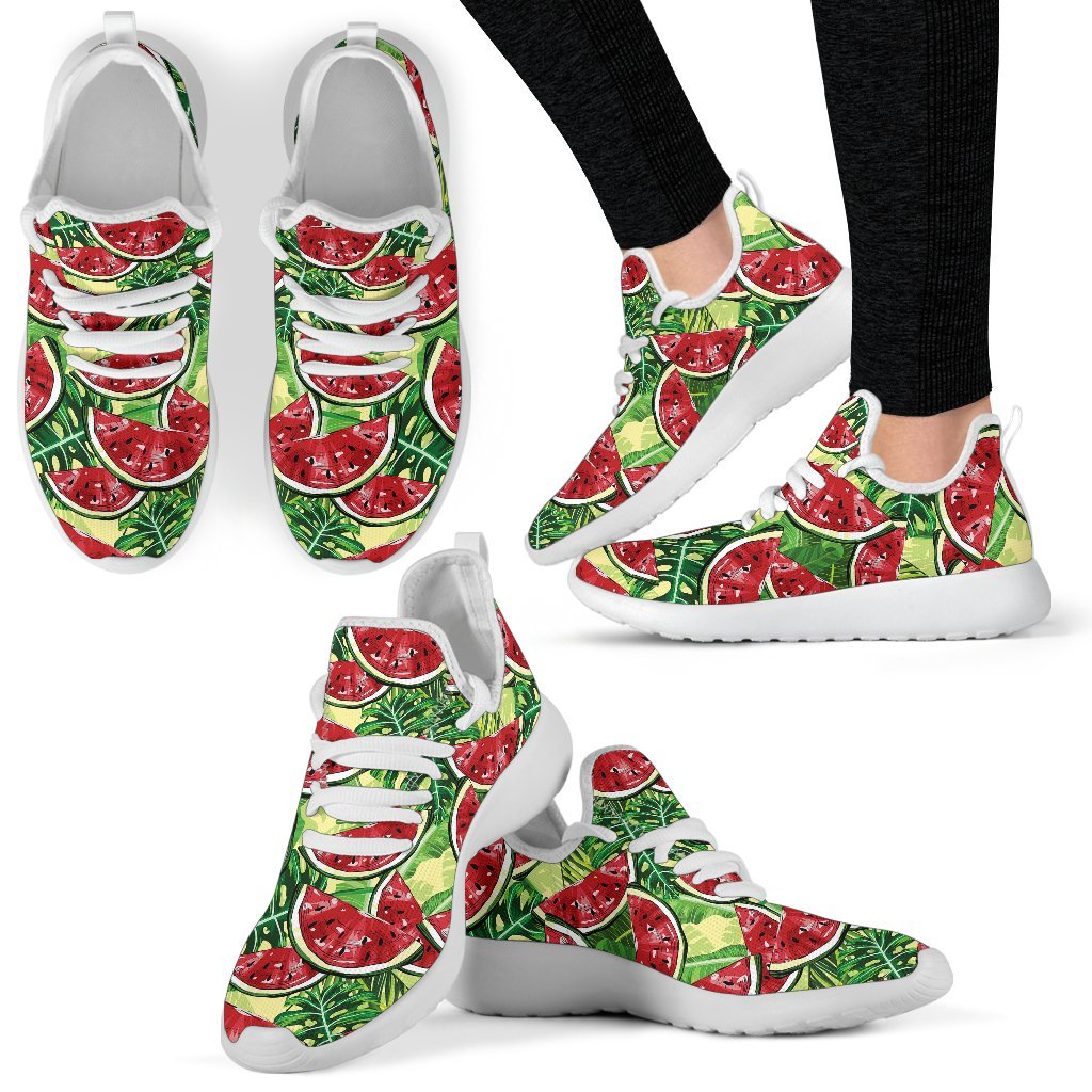 Tropical Leaves Watermelon Pattern Print Mesh Knit Shoes GearFrost