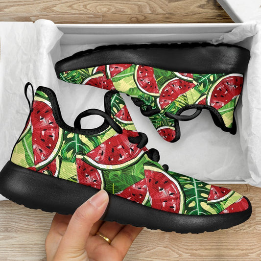Tropical Leaves Watermelon Pattern Print Mesh Knit Shoes GearFrost