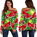 Tropical Leaves Watermelon Pattern Print Off The Shoulder Sweatshirt