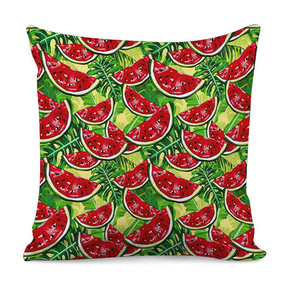Tropical Leaves Watermelon Pattern Print Pillow Cover