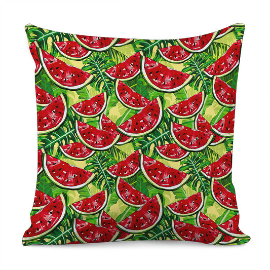 Tropical Leaves Watermelon Pattern Print Pillow Cover