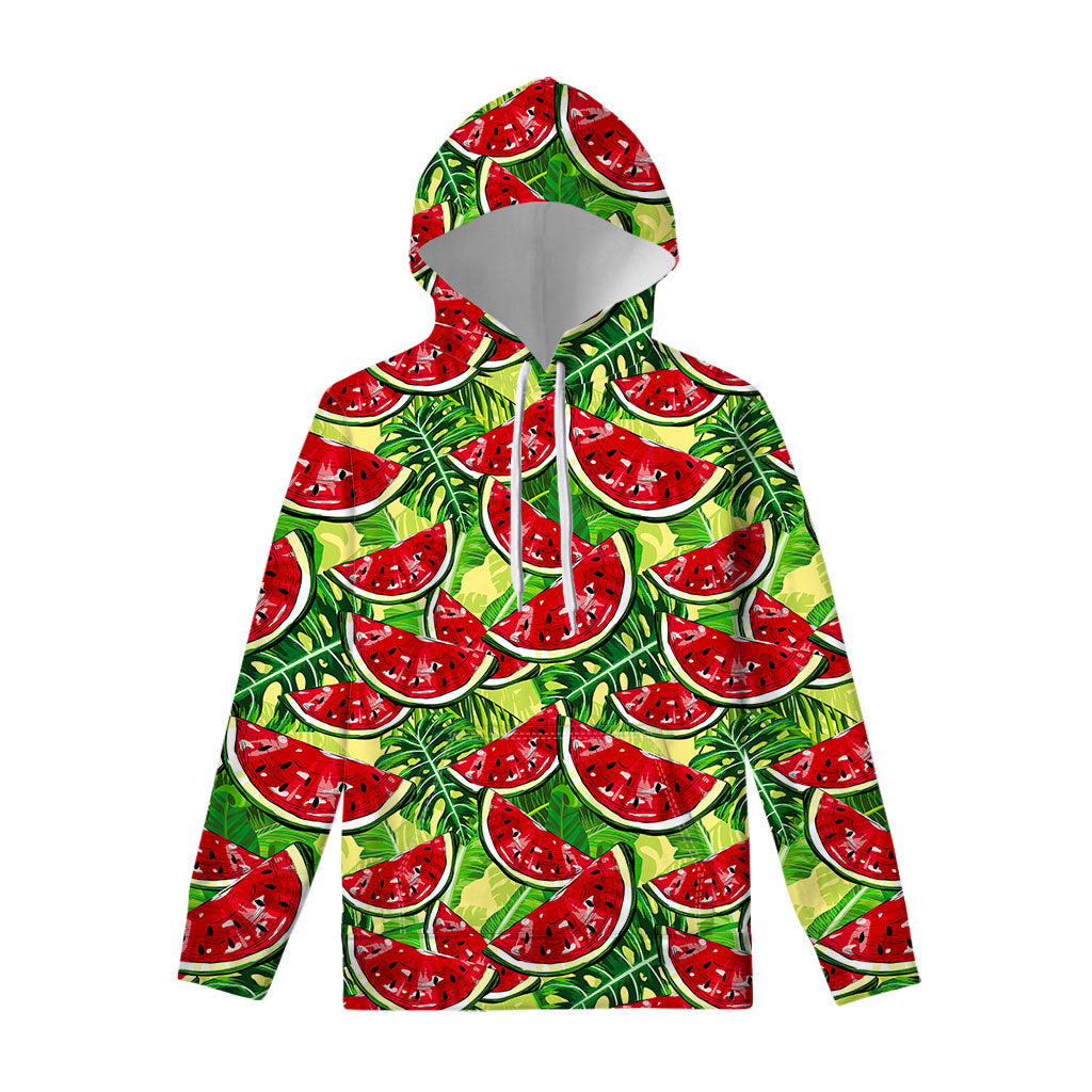 Tropical Leaves Watermelon Pattern Print Pullover Hoodie