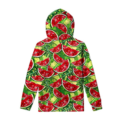 Tropical Leaves Watermelon Pattern Print Pullover Hoodie