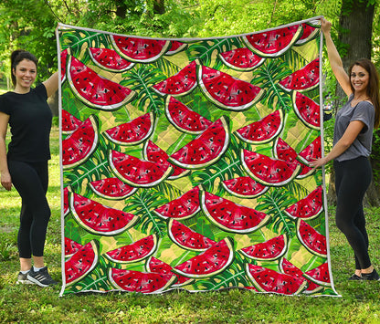 Tropical Leaves Watermelon Pattern Print Quilt