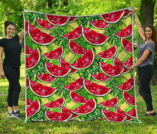 Tropical Leaves Watermelon Pattern Print Quilt