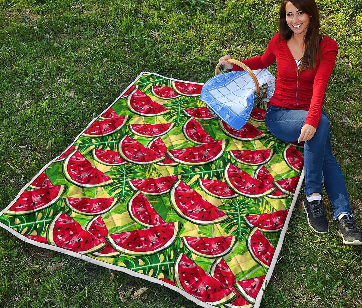 Tropical Leaves Watermelon Pattern Print Quilt