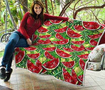 Tropical Leaves Watermelon Pattern Print Quilt