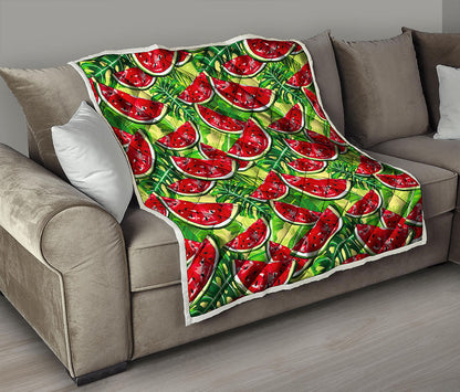 Tropical Leaves Watermelon Pattern Print Quilt