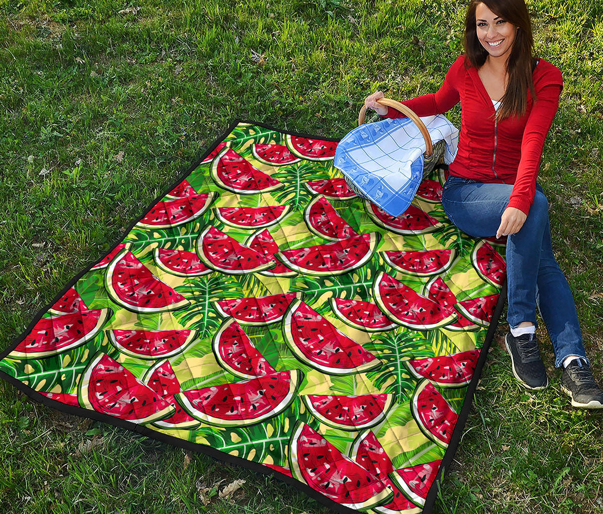 Tropical Leaves Watermelon Pattern Print Quilt