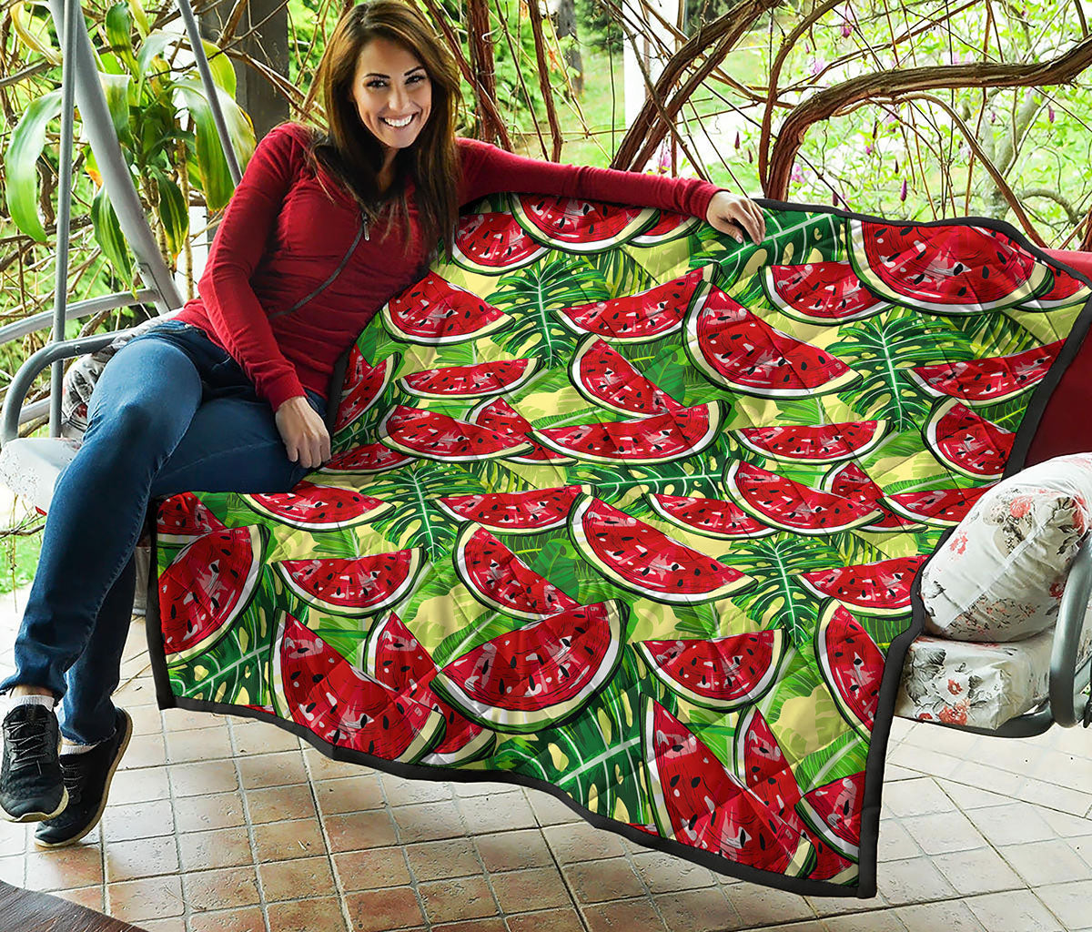 Tropical Leaves Watermelon Pattern Print Quilt