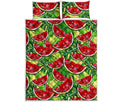 Tropical Leaves Watermelon Pattern Print Quilt Bed Set