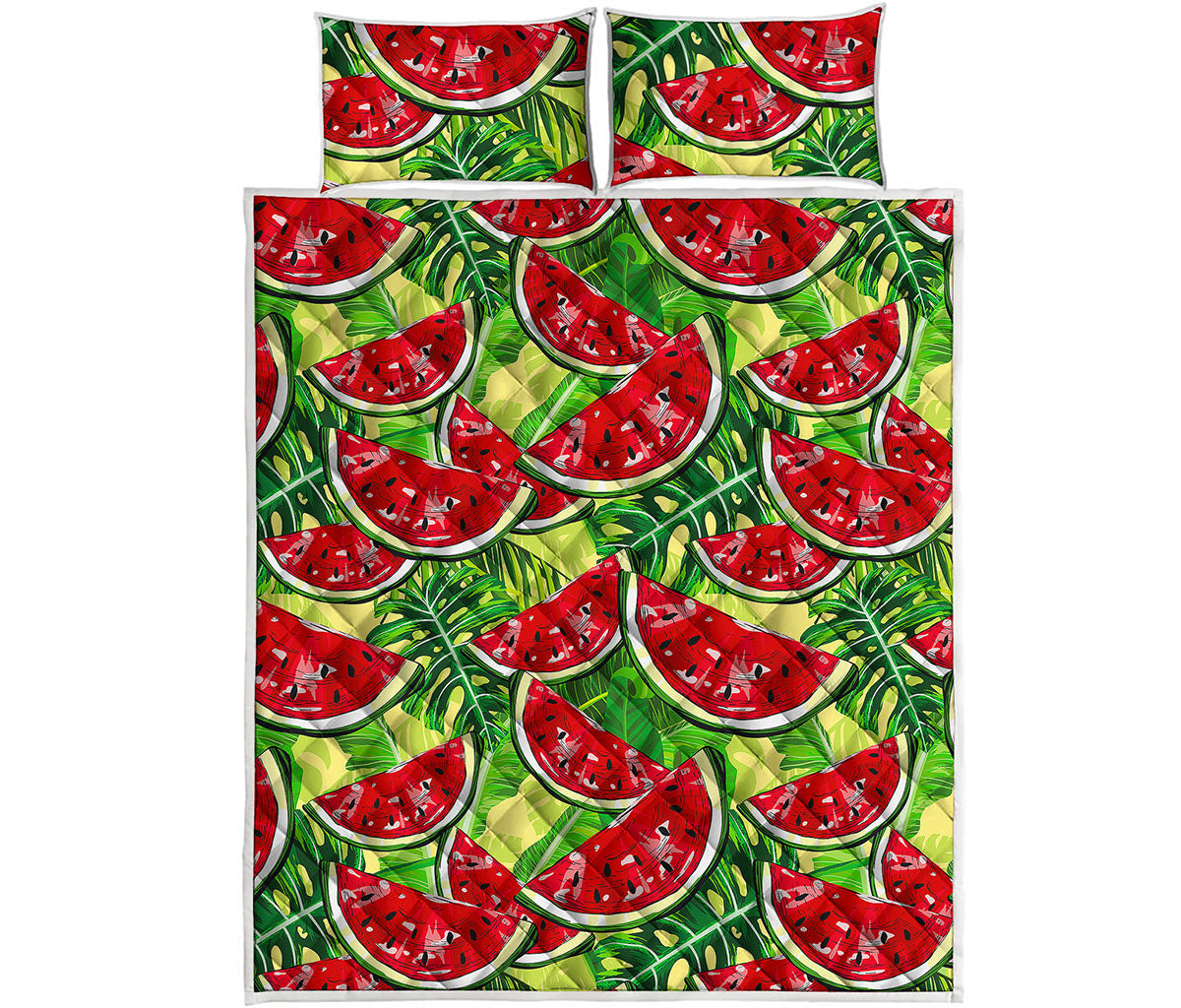 Tropical Leaves Watermelon Pattern Print Quilt Bed Set