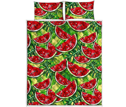 Tropical Leaves Watermelon Pattern Print Quilt Bed Set