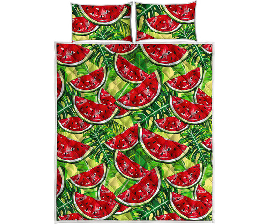 Tropical Leaves Watermelon Pattern Print Quilt Bed Set