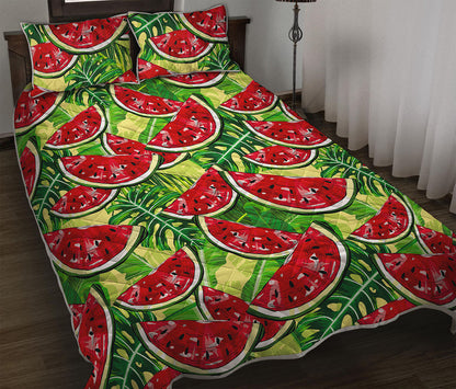 Tropical Leaves Watermelon Pattern Print Quilt Bed Set