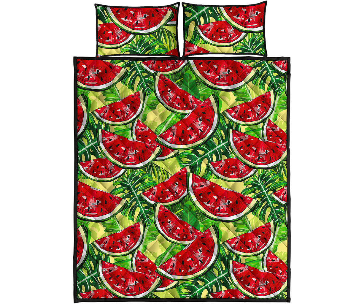 Tropical Leaves Watermelon Pattern Print Quilt Bed Set