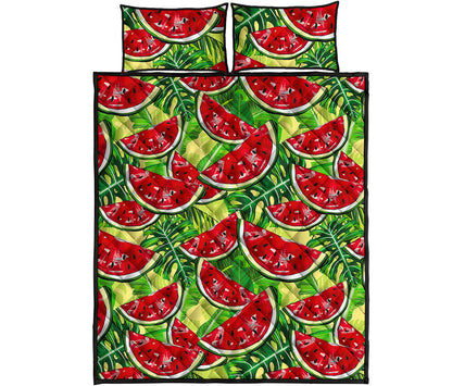 Tropical Leaves Watermelon Pattern Print Quilt Bed Set