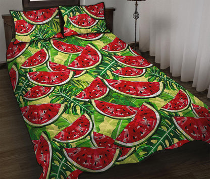 Tropical Leaves Watermelon Pattern Print Quilt Bed Set