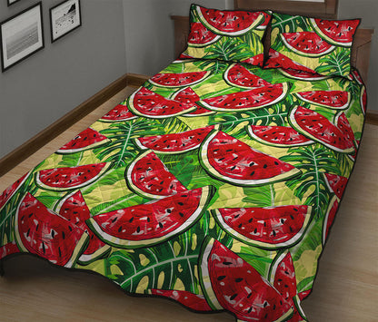 Tropical Leaves Watermelon Pattern Print Quilt Bed Set