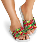 Tropical Leaves Watermelon Pattern Print White Slide Sandals