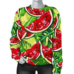 Tropical Leaves Watermelon Pattern Print Women's Crewneck Sweatshirt GearFrost