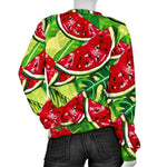Tropical Leaves Watermelon Pattern Print Women's Crewneck Sweatshirt GearFrost