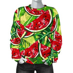 Tropical Leaves Watermelon Pattern Print Women's Crewneck Sweatshirt GearFrost
