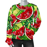 Tropical Leaves Watermelon Pattern Print Women's Crewneck Sweatshirt GearFrost