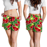 Tropical Leaves Watermelon Pattern Print Women's Shorts
