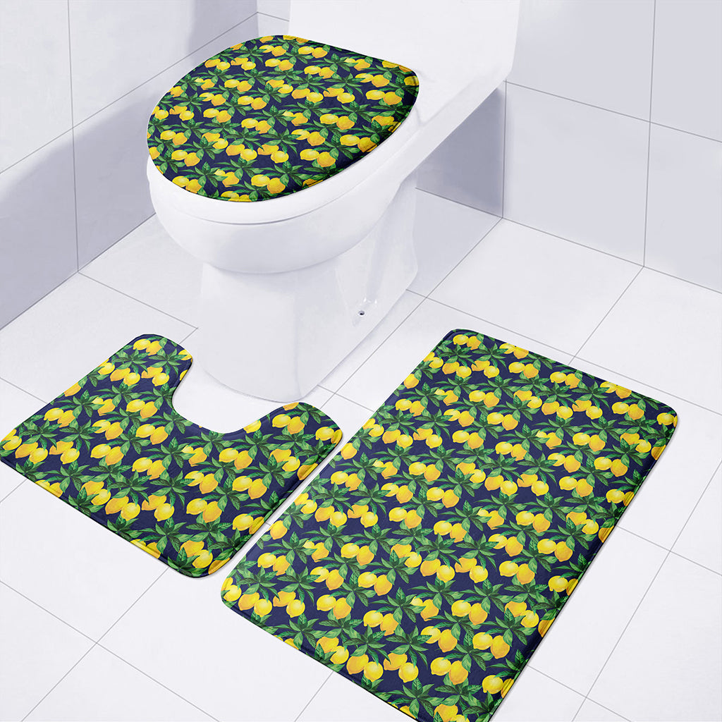 Tropical Lemon Pattern Print 3 Piece Bath Mat Set
