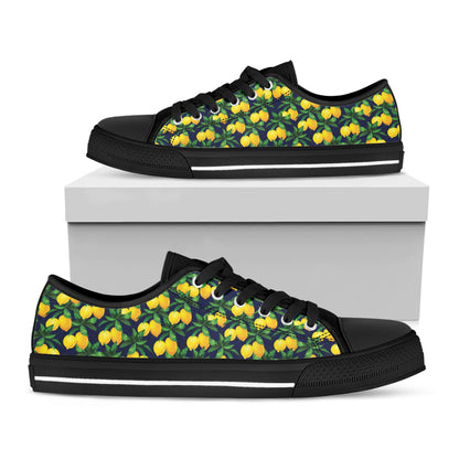Tropical Lemon Pattern Print Black Low Top Shoes
