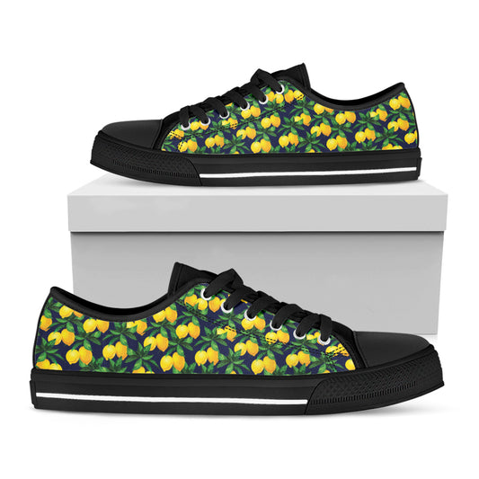 Tropical Lemon Pattern Print Black Low Top Shoes
